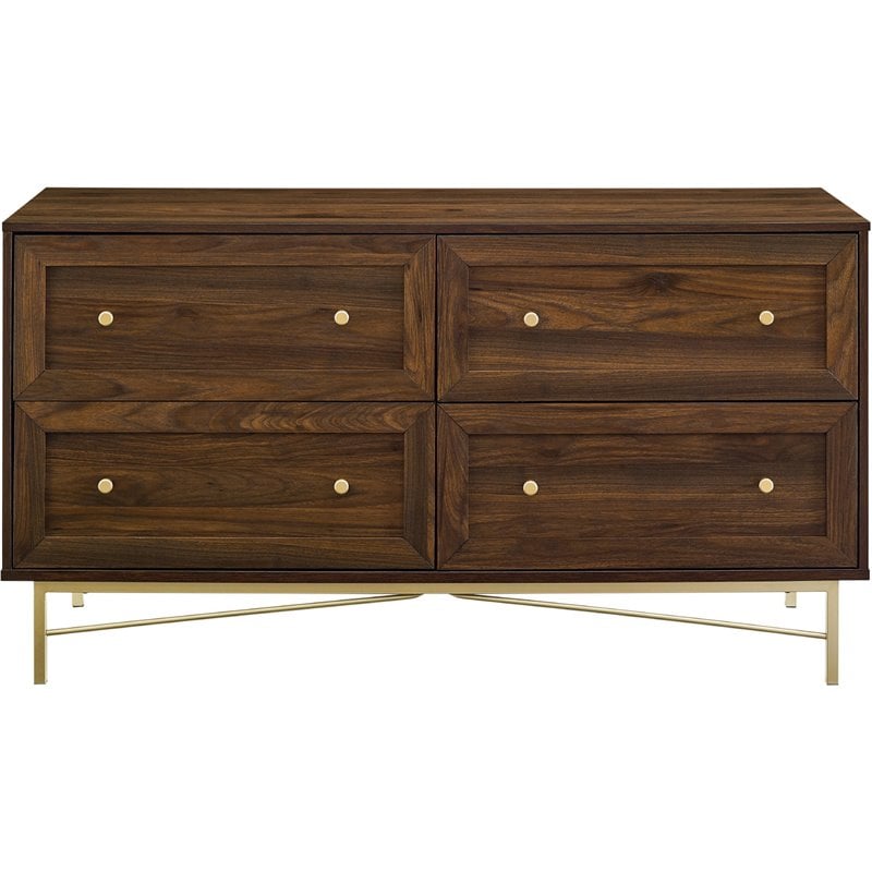 Pemberley Row MDF Dark Walnut Double Dresser Rectangular Modern Glam 56