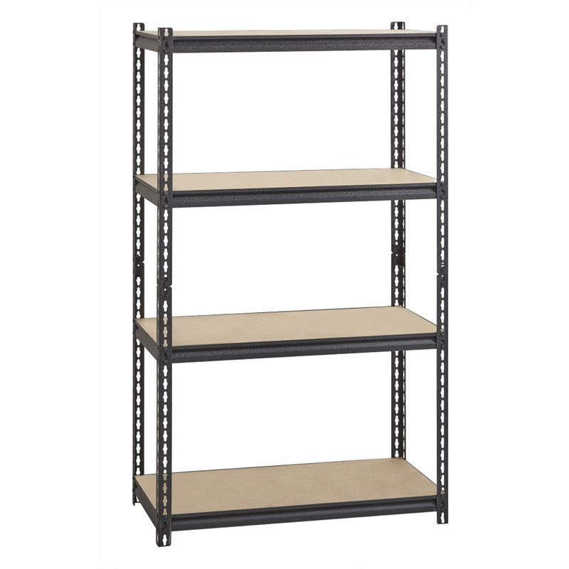 Pemberly Row Riveted Metal Shelving 4-Shelf Unit 18D x 36W x 60H in Black
