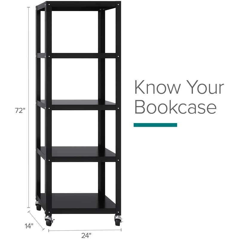 Pemberley Row Steel Black Bookcase Rectangular Mobile 72