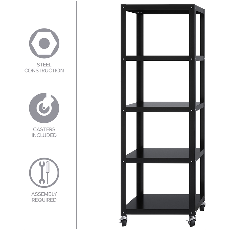 Pemberley Row Steel Black Bookcase Rectangular Mobile 72