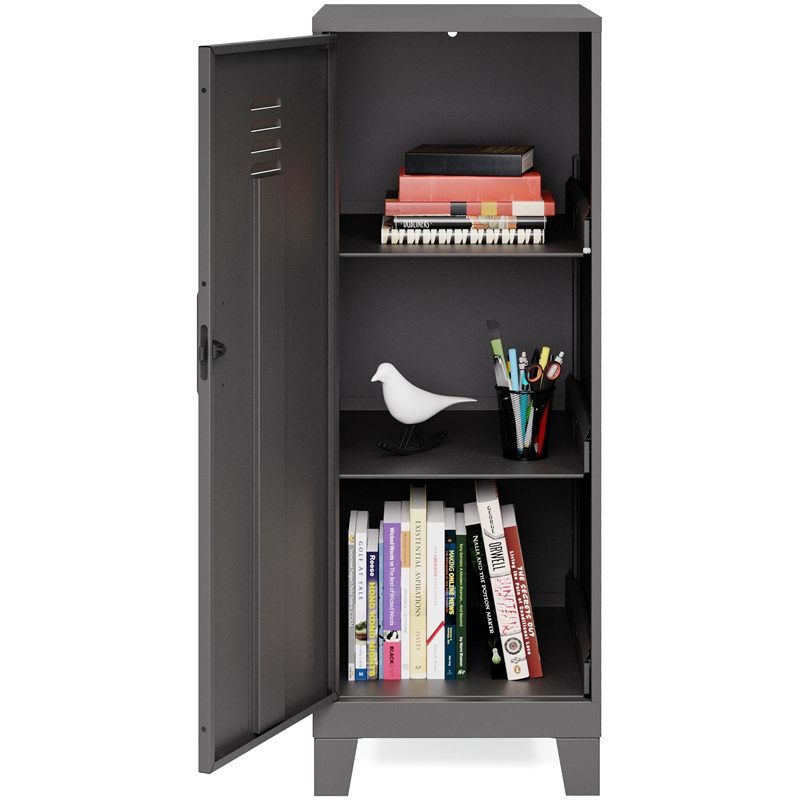 Pemberley Row Metal Black Storage Locker Cabinet 3 Shelves 41.75