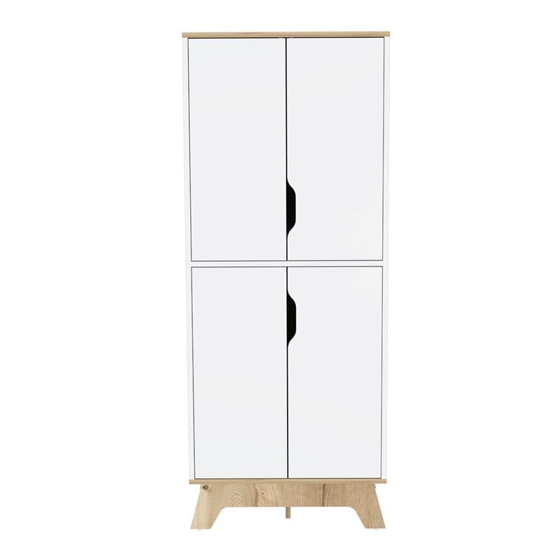 Pemberly Engineered Wood Row Double Kitchen Pantry in Light Oak-White