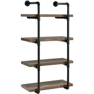 Pemberly Row Traditional Wood 24&quot Wall Shelf in Black and Rustic Oak