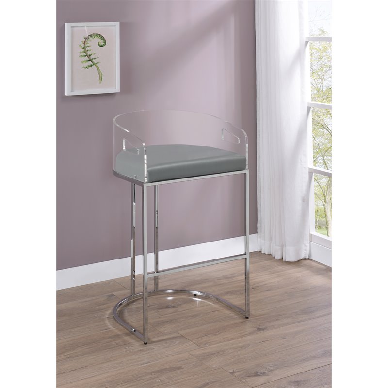 Pemberly Row Contemporary Metal Back Bar Stool in Gray and Chrome
