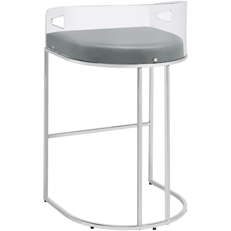 Pemberly Row Contemporary Metal Back Bar Stool in Gray and Chrome
