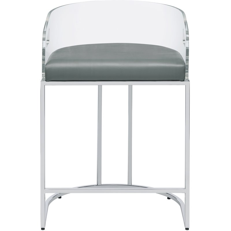 Pemberly Row Acrylic Back Counter Height Stool in Grey and Chrome