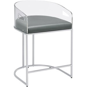 Pemberly Row Acrylic Back Counter Height Stool in Grey and Chrome