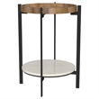 Pemberly Row Round Accent Table with Marble Shelf in Natural and Black