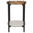 Pemberly Row Round Accent Table with Marble Shelf in Natural and Black