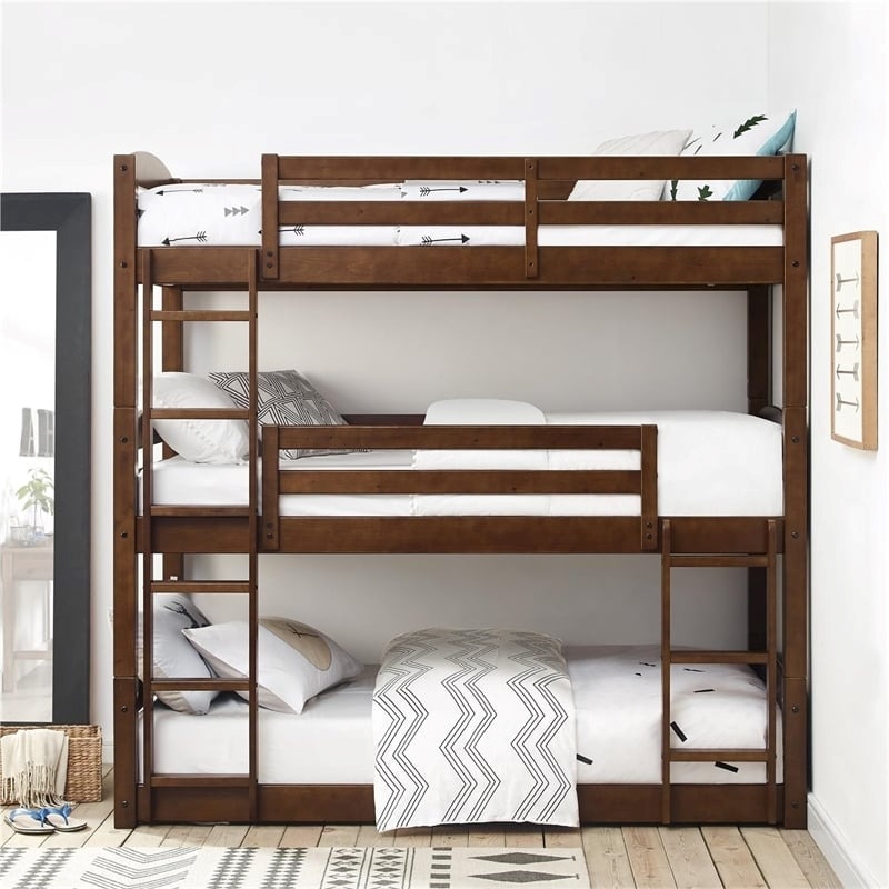 Pemberley Row Solid Wood Mocha Brown Triple Bunk Bed Rectangular Convertible 77.13