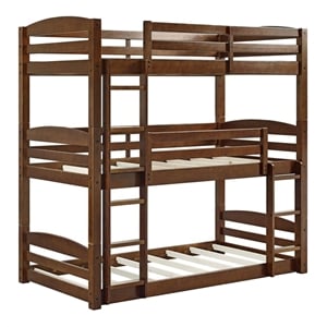 Pemberley Row Solid Wood Mocha Brown Triple Bunk Bed Rectangular Convertible 77.13&quotH Unassembled