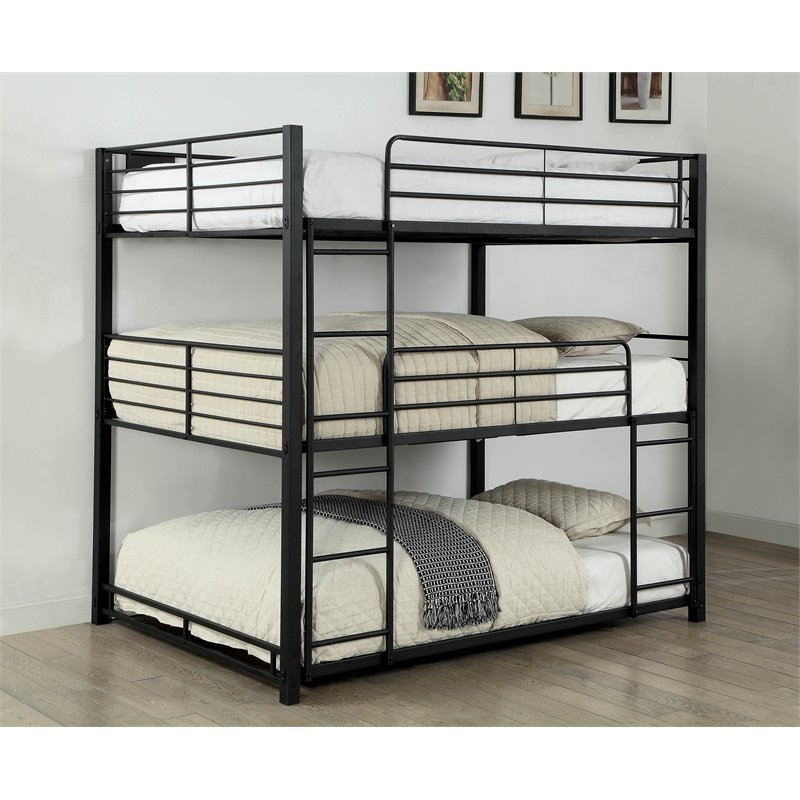Pemberley Row Steel Sand Black Triple Bunk Bed Rectangular Space-Saving 79