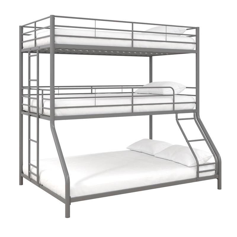 Pemberly Row Metal Triple Bunk Bed Bed for Kids Twin/Twin/Full in Silver