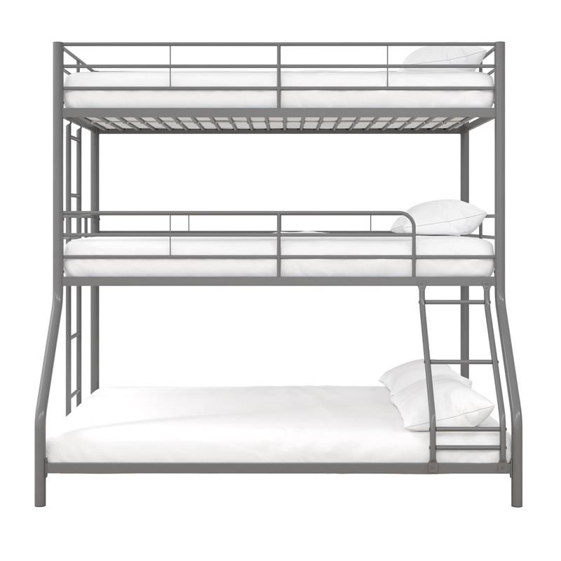 Pemberly Row Metal Triple Bunk Bed Bed for Kids Twin/Twin/Full in Silver