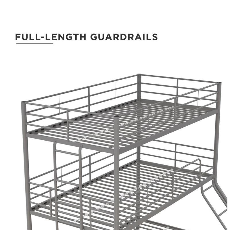 Pemberly Row Metal Triple Bunk Bed Bed for Kids Twin/Twin/Full in Silver