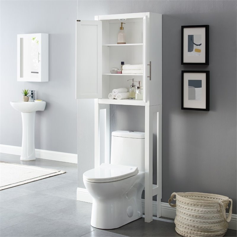 Pemberley Row MDF Wood White Bathroom Spacesaver Rectangular Adjustable Shelves 68.25