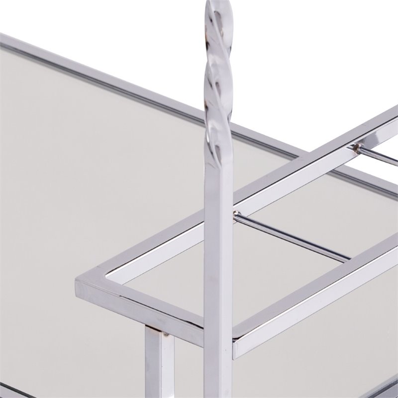 Pemberly Row Glass Mirrored Metal Bar Cart in Chrome Finish