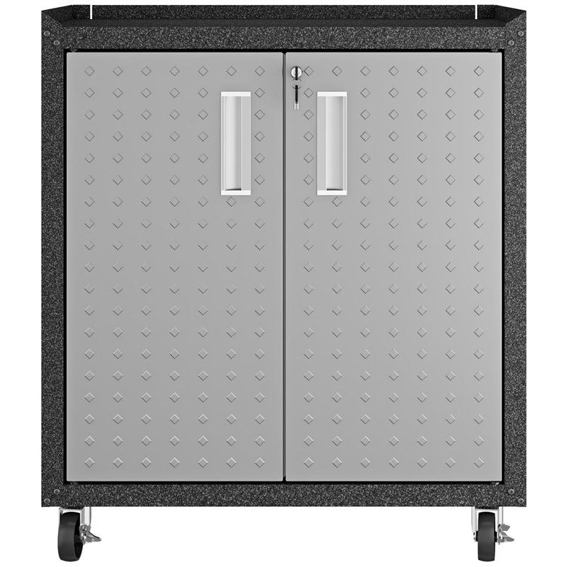Pemberly Row 2-Door Modern Steel Metal Mobile Garage Cabinet in Gray
