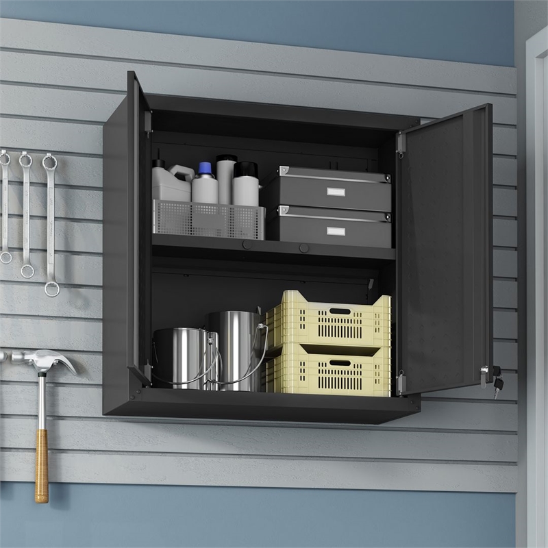 Pemberly Row Modern Metal Floating Garage Cabinets in Charcoal (Set of 2)