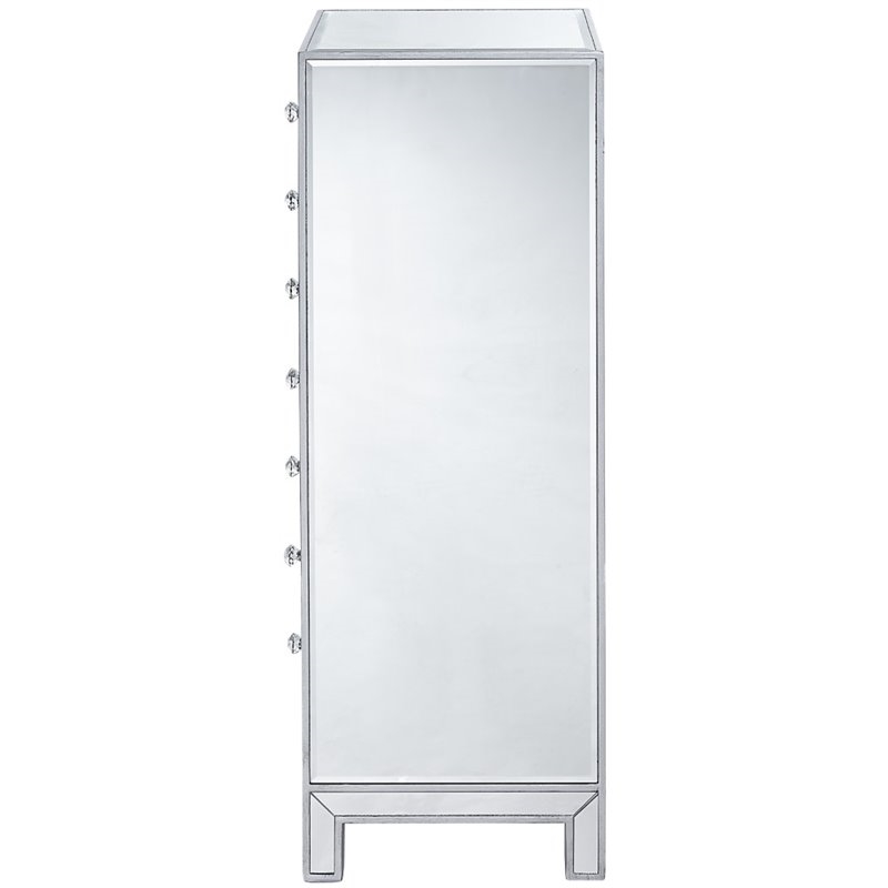 Pemberly Row Modern 7-Drawer Petite Mirrored Glass Lingerie Chest in Silver