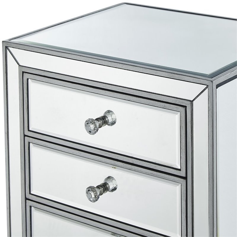 Pemberly Row Modern 7-Drawer Petite Mirrored Glass Lingerie Chest in Silver