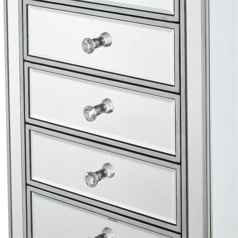 Pemberly Row Modern 7-Drawer Petite Mirrored Glass Lingerie Chest in Silver