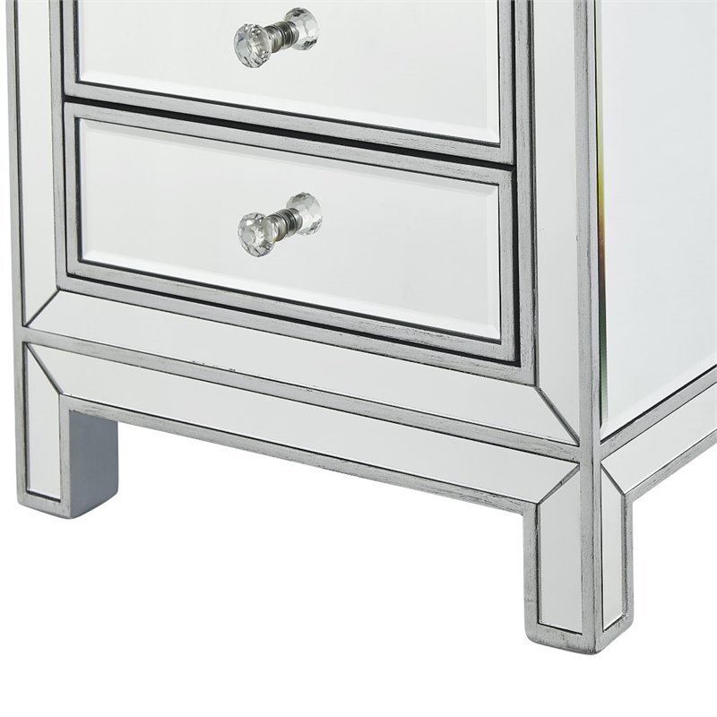 Pemberly Row Modern 7-Drawer Petite Mirrored Glass Lingerie Chest in Silver