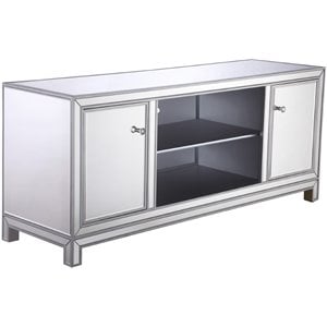 Pemberly Row Modern Glass TV stand for TVs up to 60&quot in Antique Silver