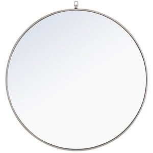 Pemberly Row 36&quot Contemporary Metal Frame Hooked Mirror in Silver