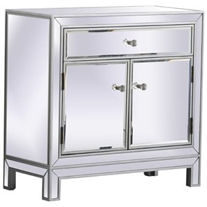 Pemberly Row 2 Door 29&quot Mirrored Accent Cabinet in Antique Silver