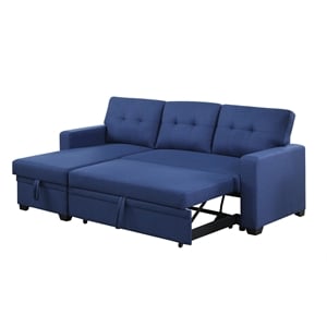 Pemberley Row Linen Blend Blue Sleeper Sectional Sofa L-Shaped Convertible 83&quot Unassembled