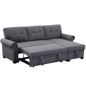 Pemberly Row Reversible Fabric Sleeper Sofa with Storage Chaise in Dark Gray