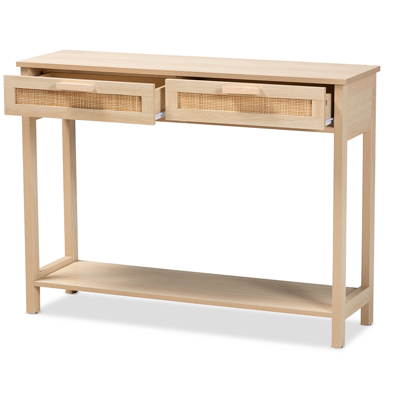 Pemberley Row Wood Light Brown Console Table Rectangular Natural Rattan Accents 39.4