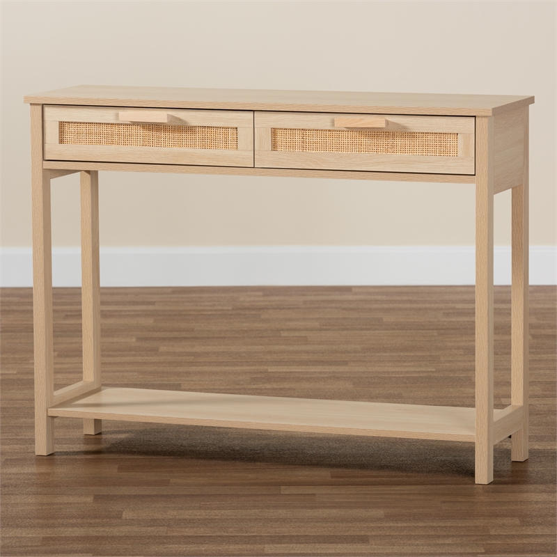 Pemberley Row Wood Light Brown Console Table Rectangular Natural Rattan Accents 39.4