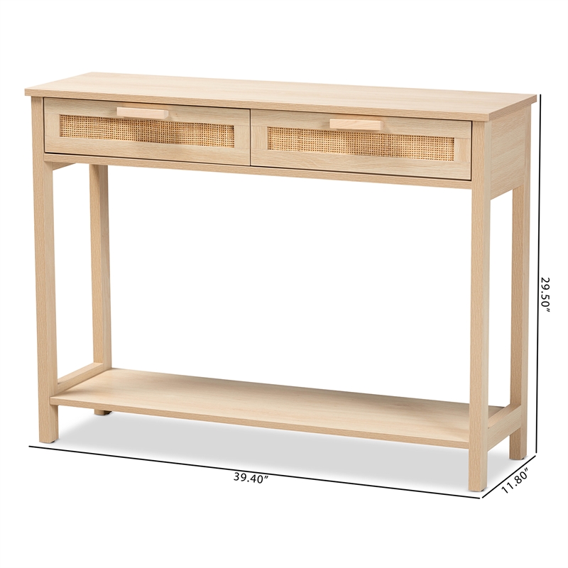 Pemberley Row Wood Light Brown Console Table Rectangular Natural Rattan Accents 39.4