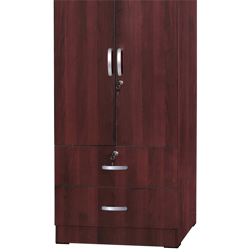 Pemberly Row Wood 2-Door Wardrobe Armoire with 2-Drawers Mahogany