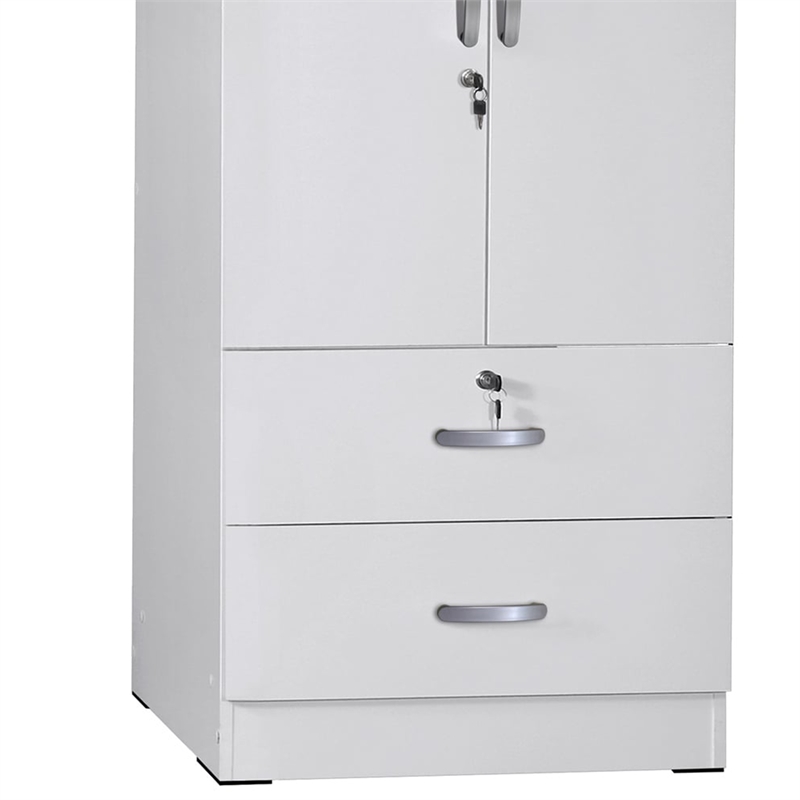 Pemberly Row Wood 2-Door Wardrobe Armoire with 2-Drawers in White
