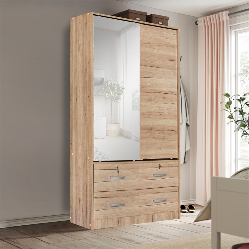 Pemberley Row Engineered Wood Natural Oak Armoire Rectangular Freestanding 36.5