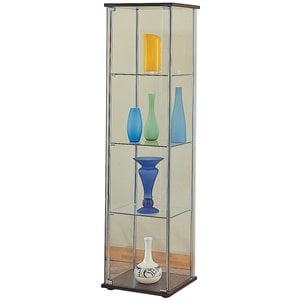 Pemberly Row Contemporary 4 Shelf Glass Curio Cabinet in Cappuccino
