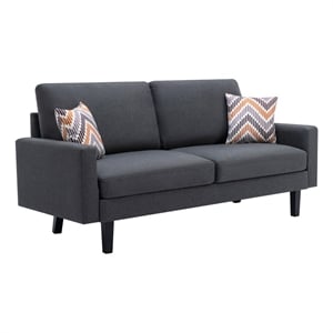 Pemberly Row Linen Fabric Sofa with Square Arms/2 Throw Pillows in Dark Gray