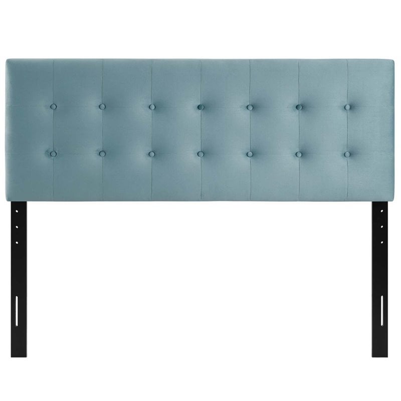 Pemberly Row Modern Fabric Biscuit Tufted Velvet King Headboard in Light Blue