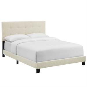 Pemberly Row Modern Wood Tufted King Panel Bed in Beige Finish