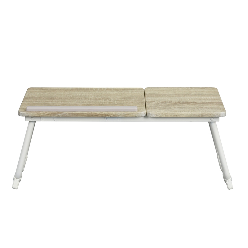Pemberly Row Foldable Laptop Desk Wood Breakfast Tray Table for Sofa Bed White