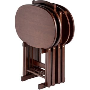 Pemberley Row Solid Wood Cappuccino Snack Table Set Oval Storage Stand 25.51&quotH Unassembled