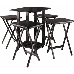 Pemberly Row 5-Piece Transitional Solid Wood Snack Tray Set in Coffee