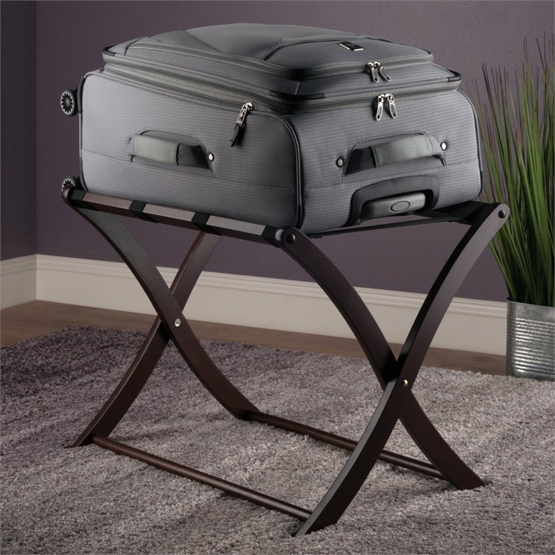 Pemberly Row Transitional Solid Wood Luggage Rack in Cappuccino