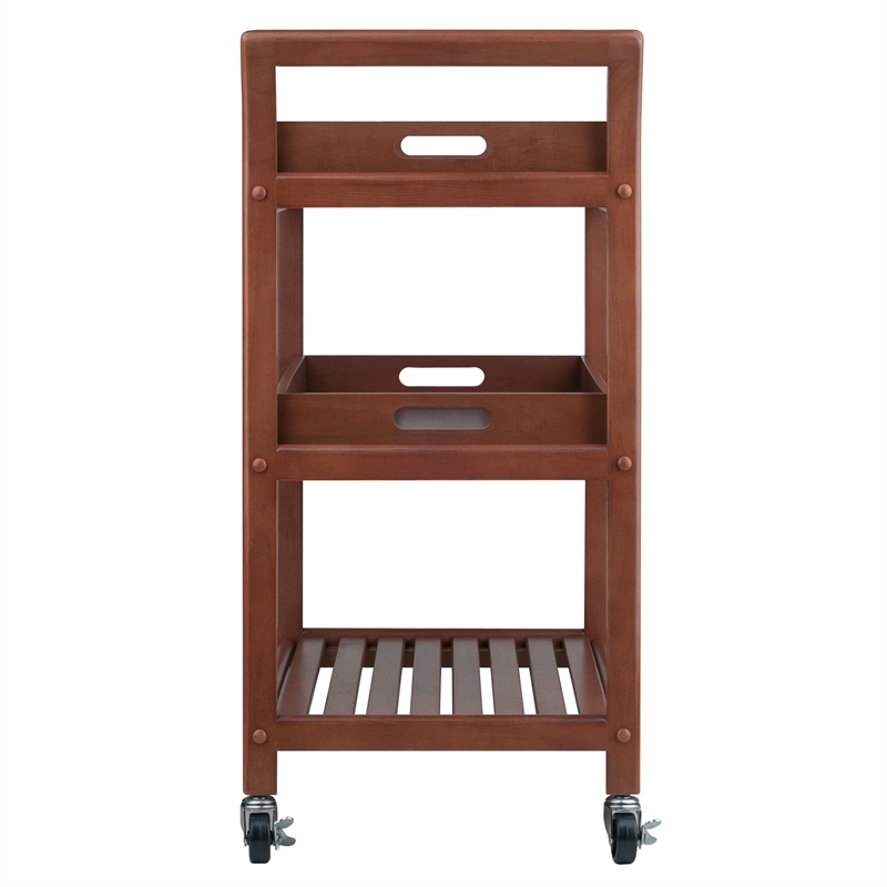 Pemberly Row Transitional Solid Wood Serving Bar Cart in Walnut