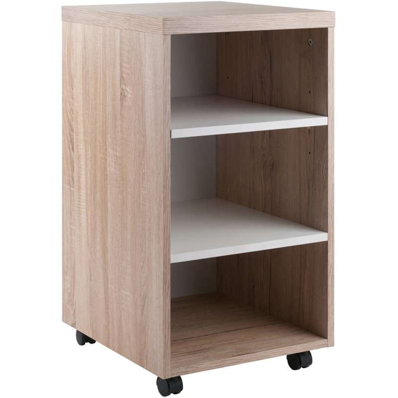 Pemberly Row 3-Shelf Wood Mobile Pedestal Bookcase in Reclaimed Wood/White