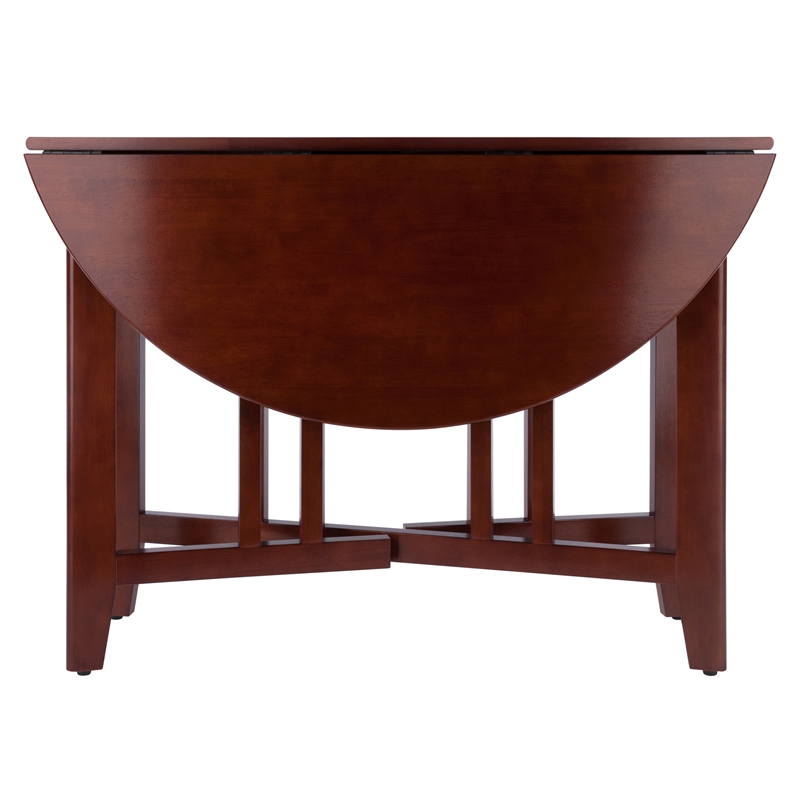 Pemberly Row Round Double Drop Leaf Solid Wood Dining Table in Antique Walnut