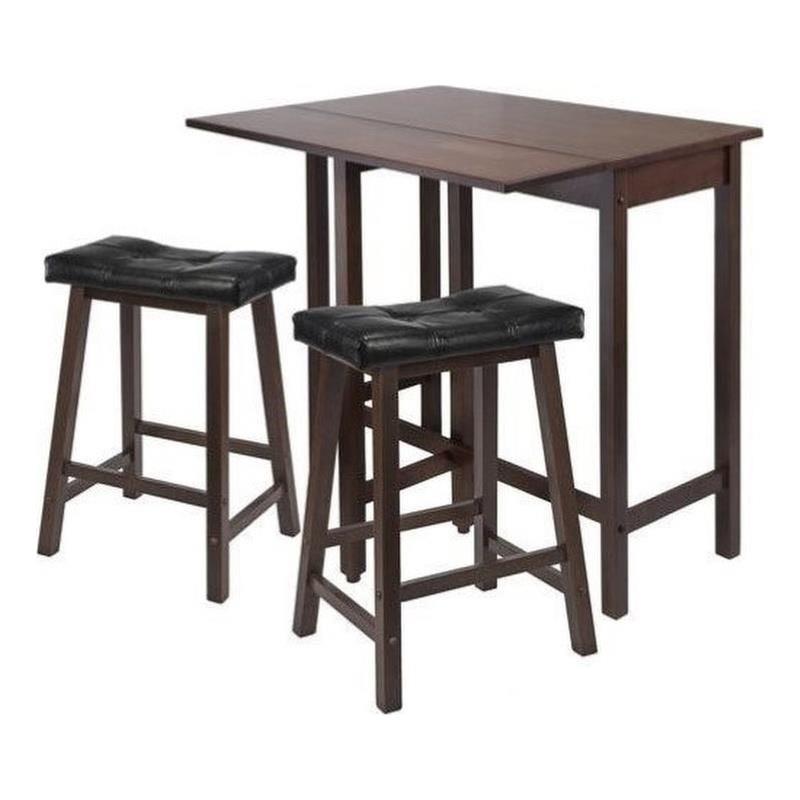 Pemberly Row 3-Piece Solid Wood Drop Leaf Dining Set in Antique Walnut